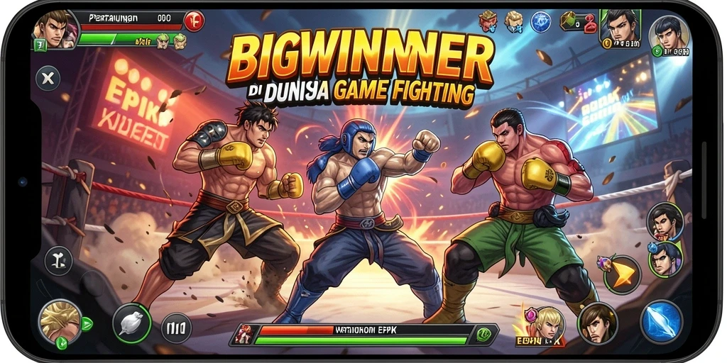 Gameplay mendebarkan di arena pertarungan BIGWINNER dengan karakter unik.
