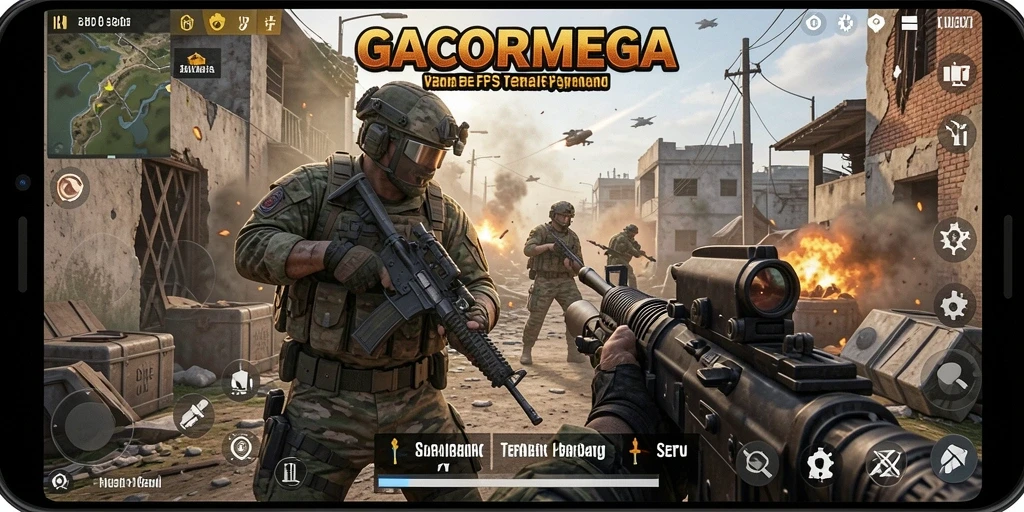 Tampilan gameplay menegangkan di GACORMEGA yang penuh aksi FPS.