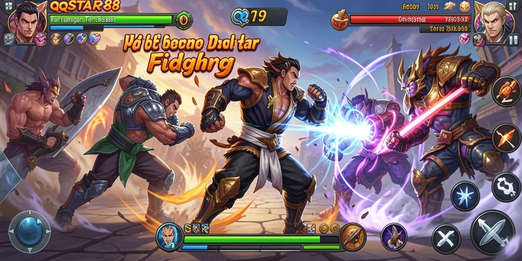 Gameplay QQSTAR88 menampilkan aksi pertarungan yang intens dan seru.