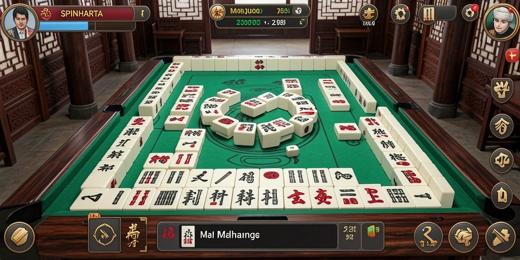 Tampilan gameplay SPINHARTA yang menarik dengan suasana Mahjong.